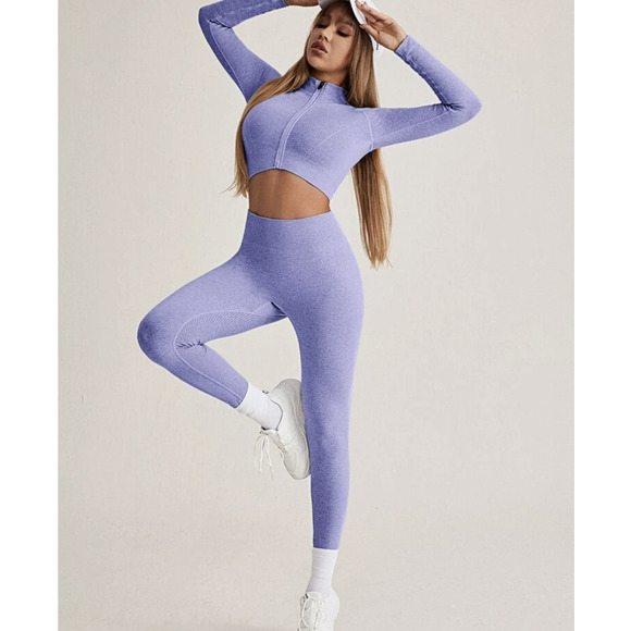 shein Purple Seamless High Stretch Sports Leggings Size 4 - Picture 1 of 8